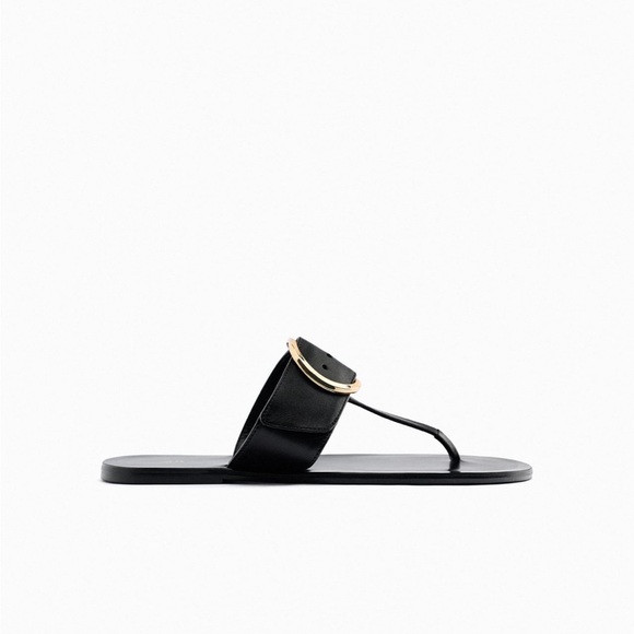 ZARA FLAT LEATHER SANDALS WITH BUCKLE NWT - Picture 3 of 6